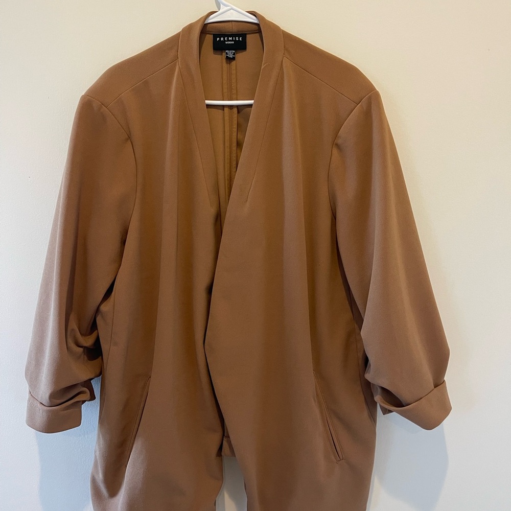 Premise Women's Open Front Blazer in Camel Brown